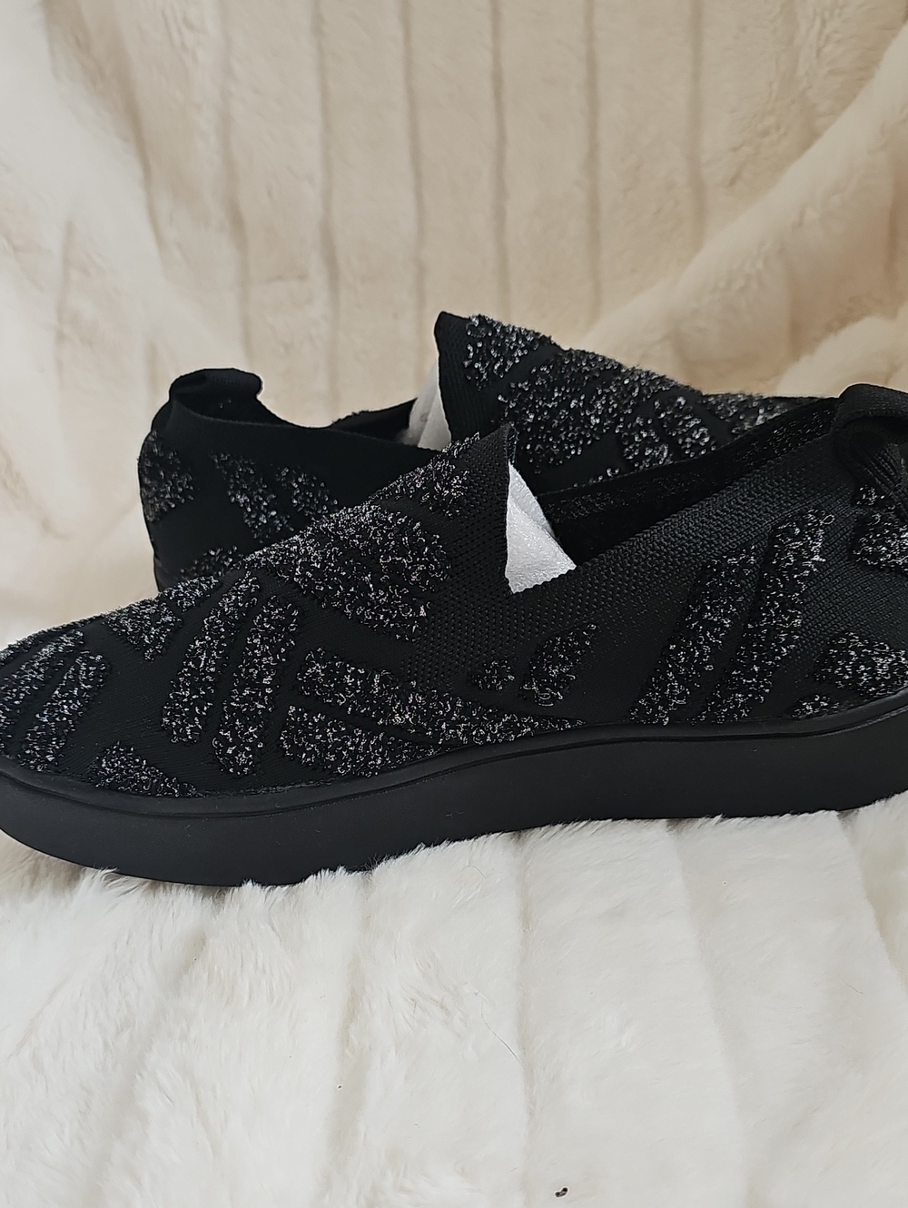 bernie mev. Black Glitter Slip-On with Orange Logo